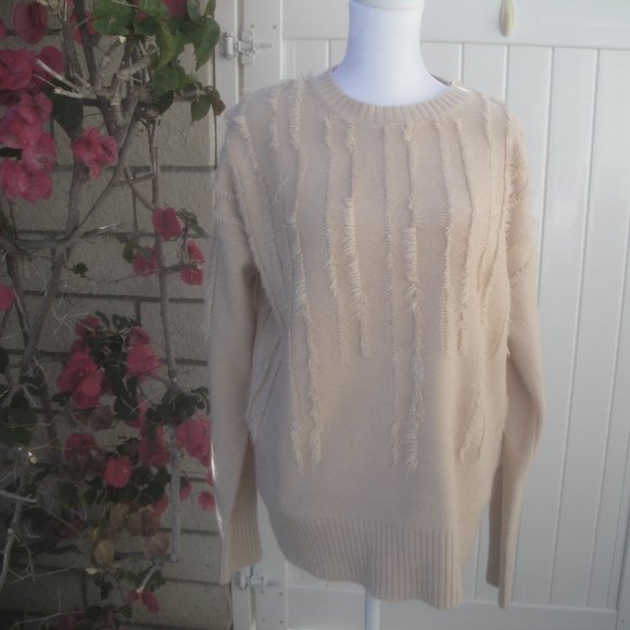 &merci Fringe Neutral Light Camel Long Sleeve Sweater Size Large - Picture 1 of 4